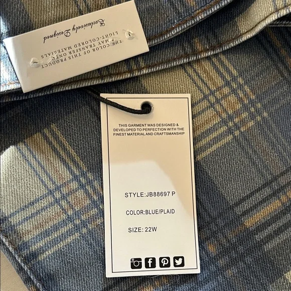 Judy Blue Plus Size Plaid High Waist Straight Leg Jeans 22W Blue & Tan Plain New - Picture 10 of 14